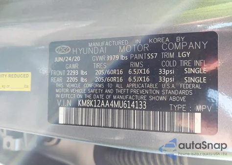 2021 Hyundai Kona Se from USA, damaged, VIN KM8K12AA4MU614133